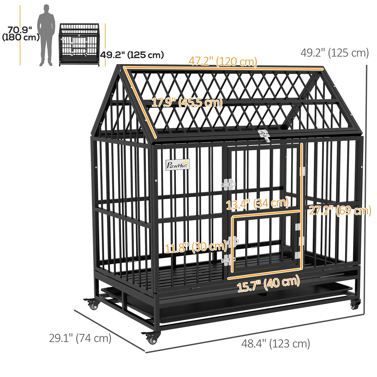 49" Heavy Duty Dog Crate with Removable Tray Doors Openable Roof for Large - Image 3
