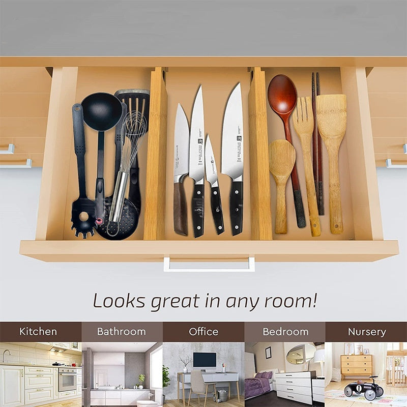 bamboo and wood kitchen drawer divider