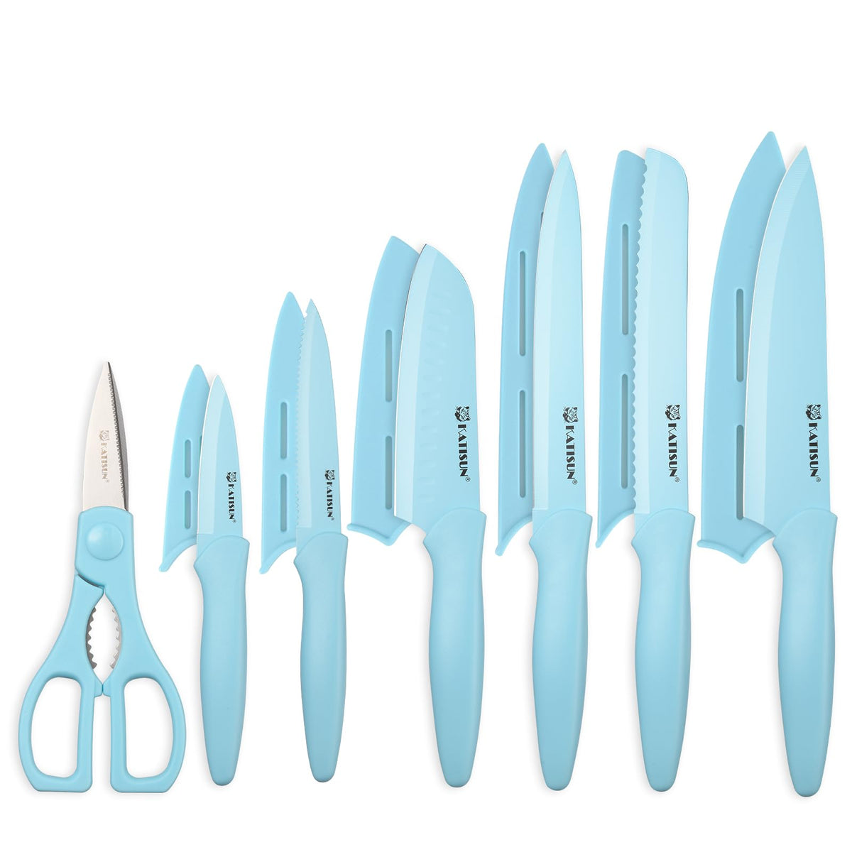 Kitchen Knife Set With Guards 13 Piece Blue Non Stick Stainless Steel Boxed - Image 2