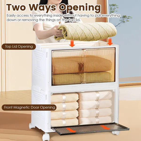 4-Tier Foldable Stackable Storage Bins with Lids and Magnetic Front Doors - Open Capacity and Storage Interior View
