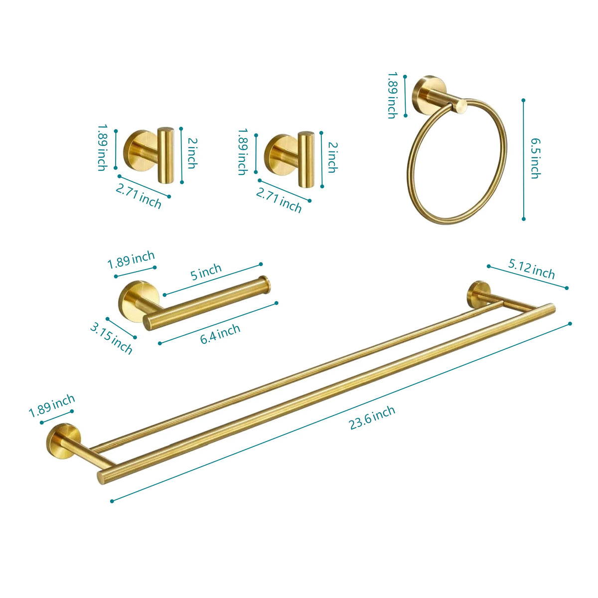 5 Piece Bathroom Towel Rack Set Wall Mount - Dimensions and Specifications