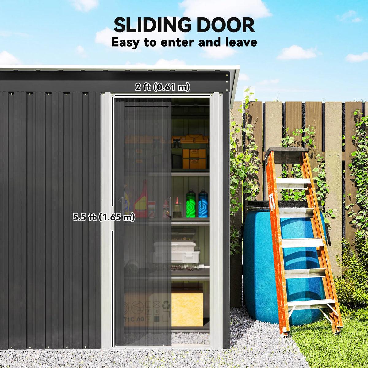 5 x 3 FT Outdoor Storage Shed with Sliding Door and Sloped Roof Steel Frame - Image 2
