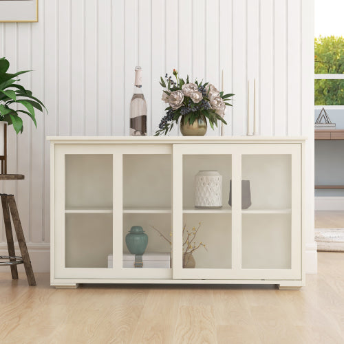 White Kitchen Storage Cabinet with Glass Door
