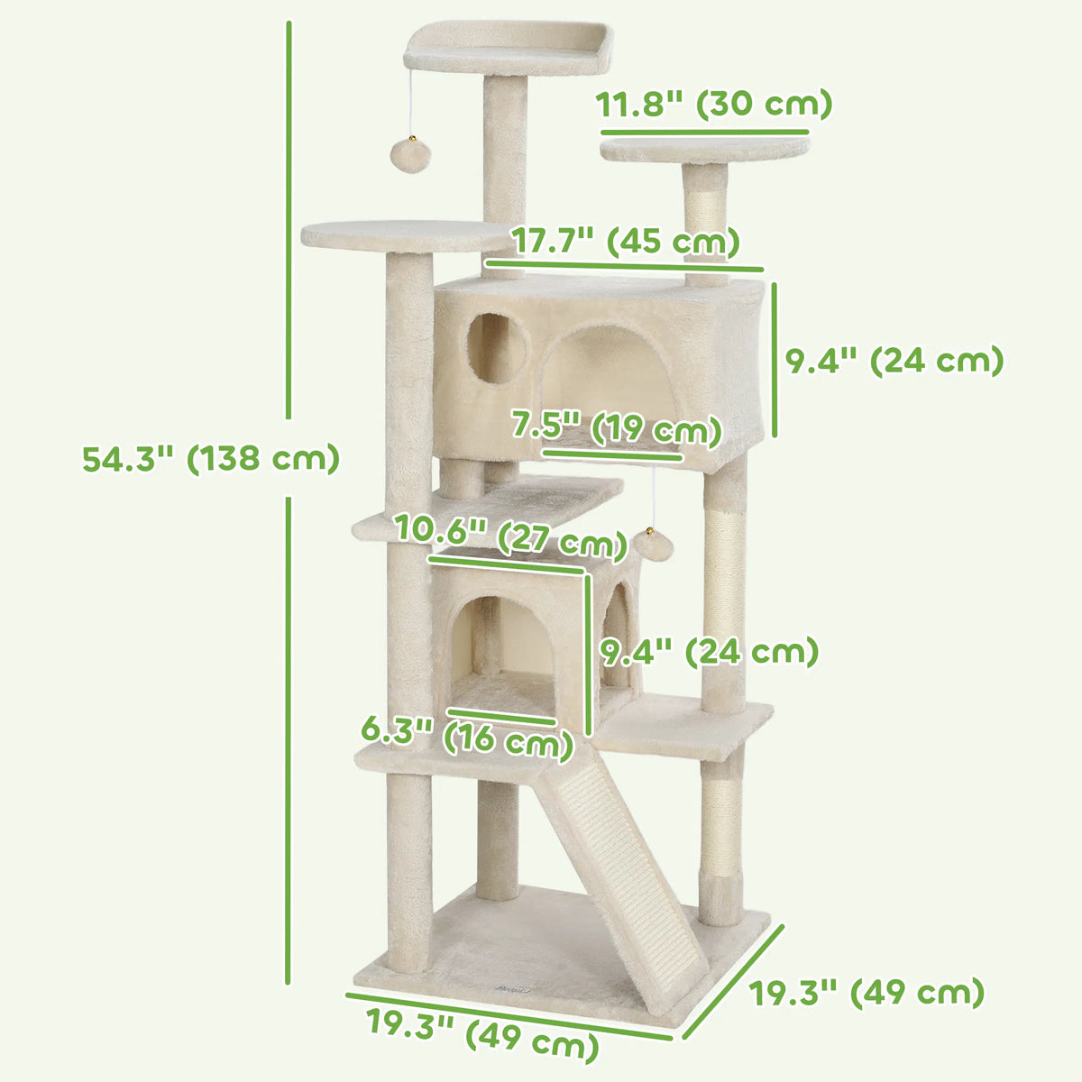 54" Cat Tree Multi Level Cat Tower with Scratching Posts Cat Condos Bed - Image 4