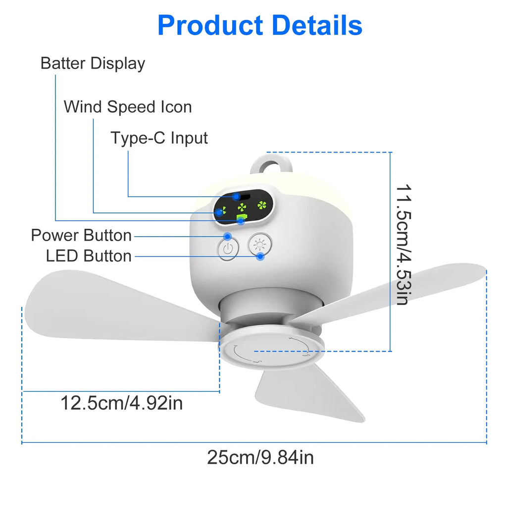 2 In 1 Portable Camping Fan with LED Lantern 8000mAh Battery Powered Tent Fan - Image 3