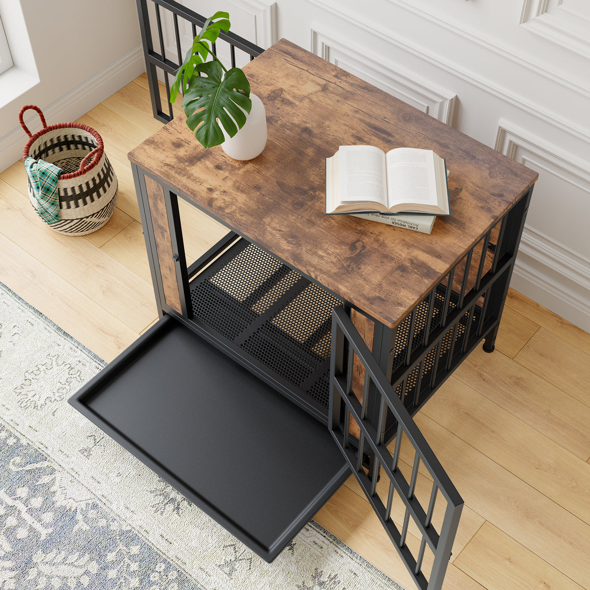 Dog Crate Furniture Wooden Dog Crate Table 27.48" Dog Kennel with 2 Sliding - Image 3