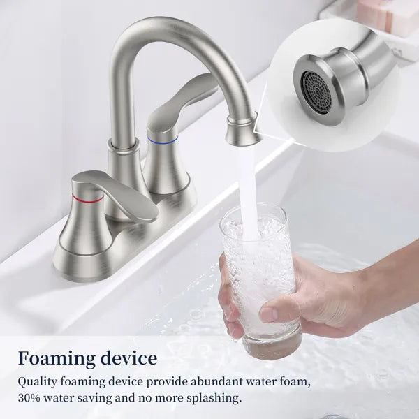 Bathroom Faucet Brushed Nickel with Pop up Drain & Supply Hoses Two Handle 360 - Image 5