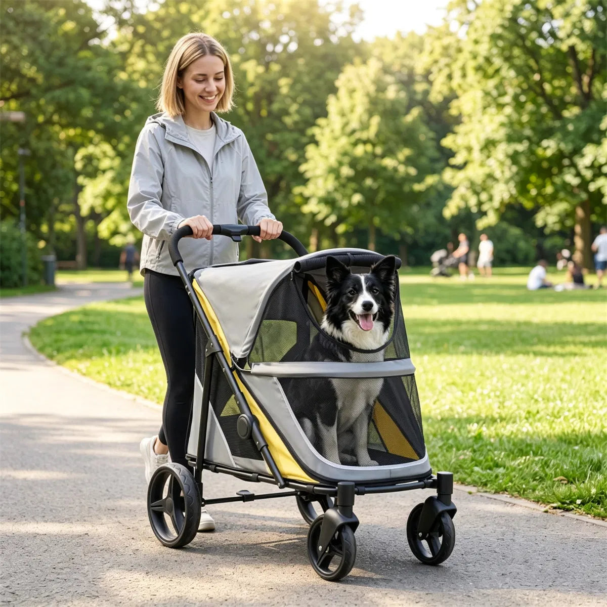 220LBS Large Capacity Dog Stroller Foldable Pet Stroller with 360 Swivel