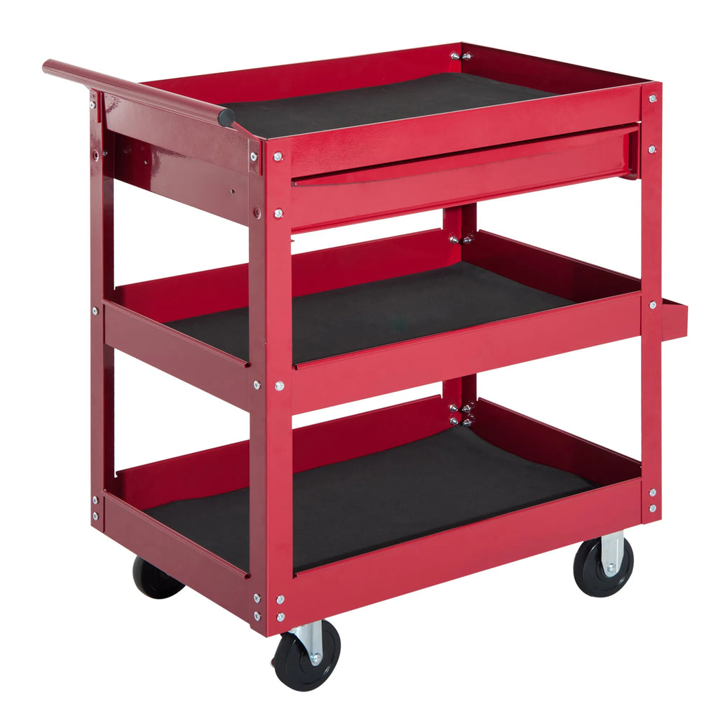 Tool Cart With 3 Tray 1 Drawer Storage Chest Garage Utility Red - Image 5