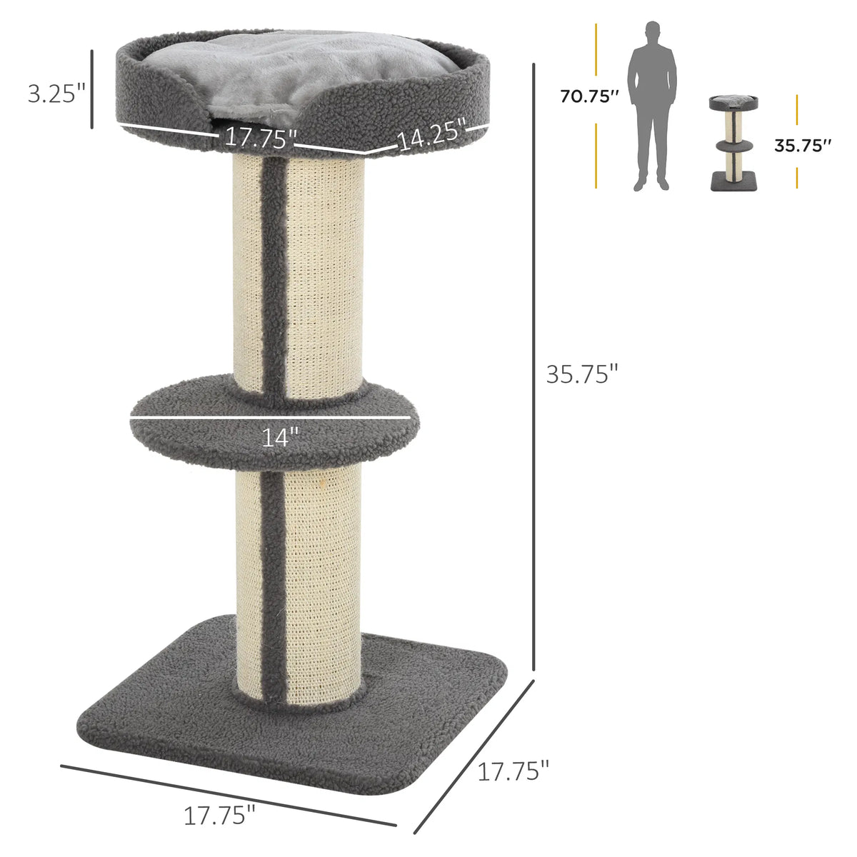 Cat Tree Kitty Tower with Sisal Mat Scratching Post Cat Bed Cushion Perch - Image 2