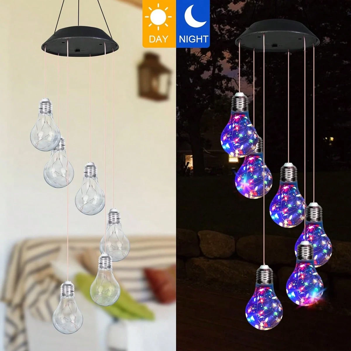 Colorful LED Solar Wind Chimes 21.6inch Light Bulb Shape Mobile Hanging Wind - Image 3