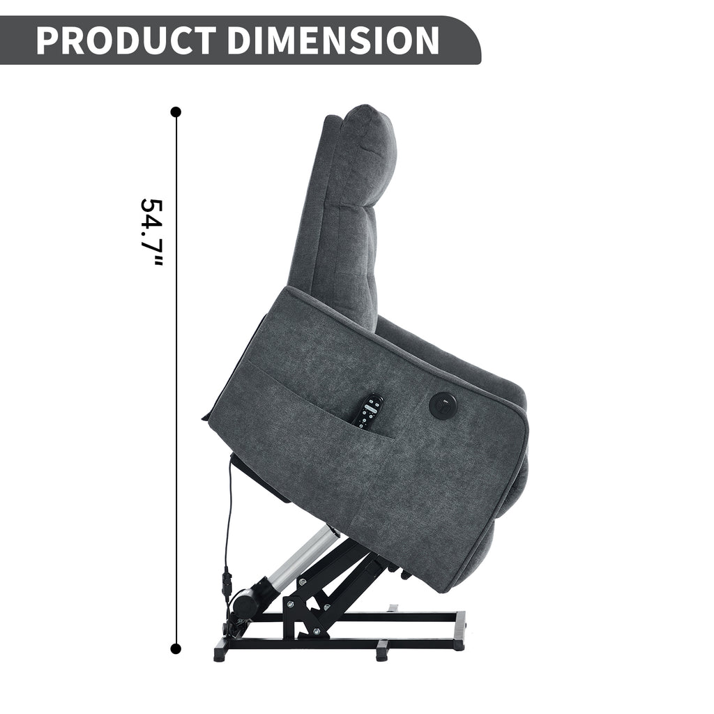 Grey Chenille Single Motor Power Lift Recliner Chair with Massage and Heat for - Image 3