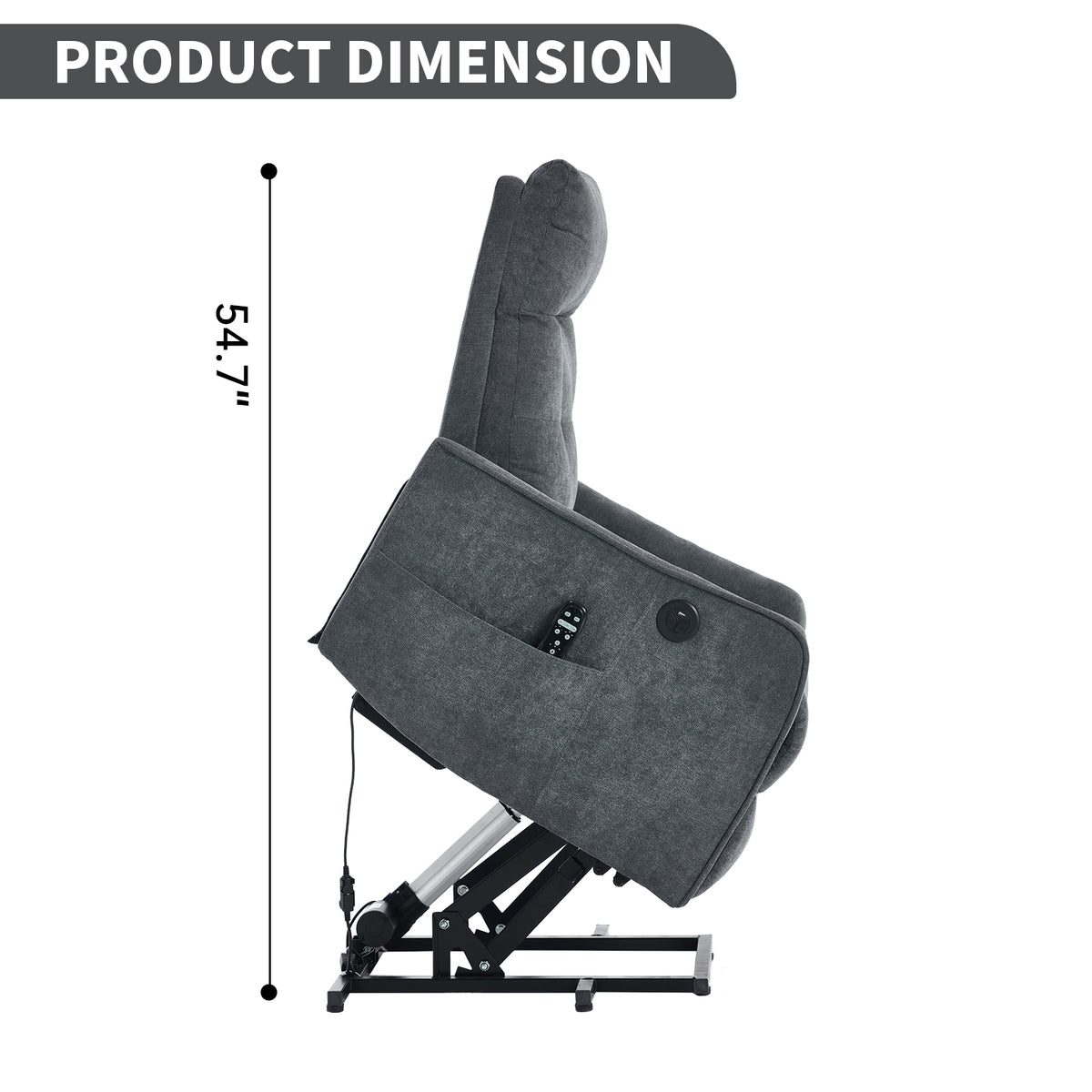 Grey Chenille Single Motor Power Lift Recliner Chair with Massage and Heat for - Image 3