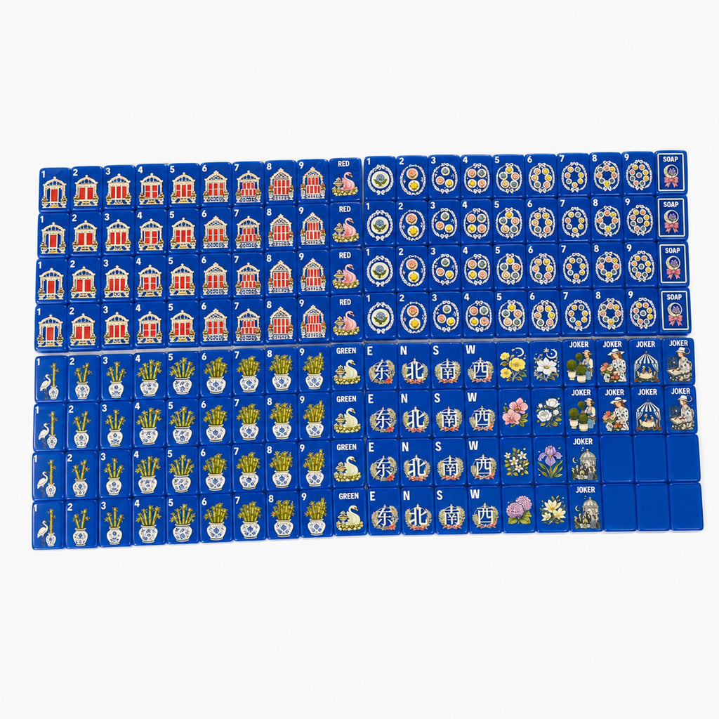 Cobalt Garden Acrylic Mahjong Set 160 Tiles American Mahjong Game Set Floral