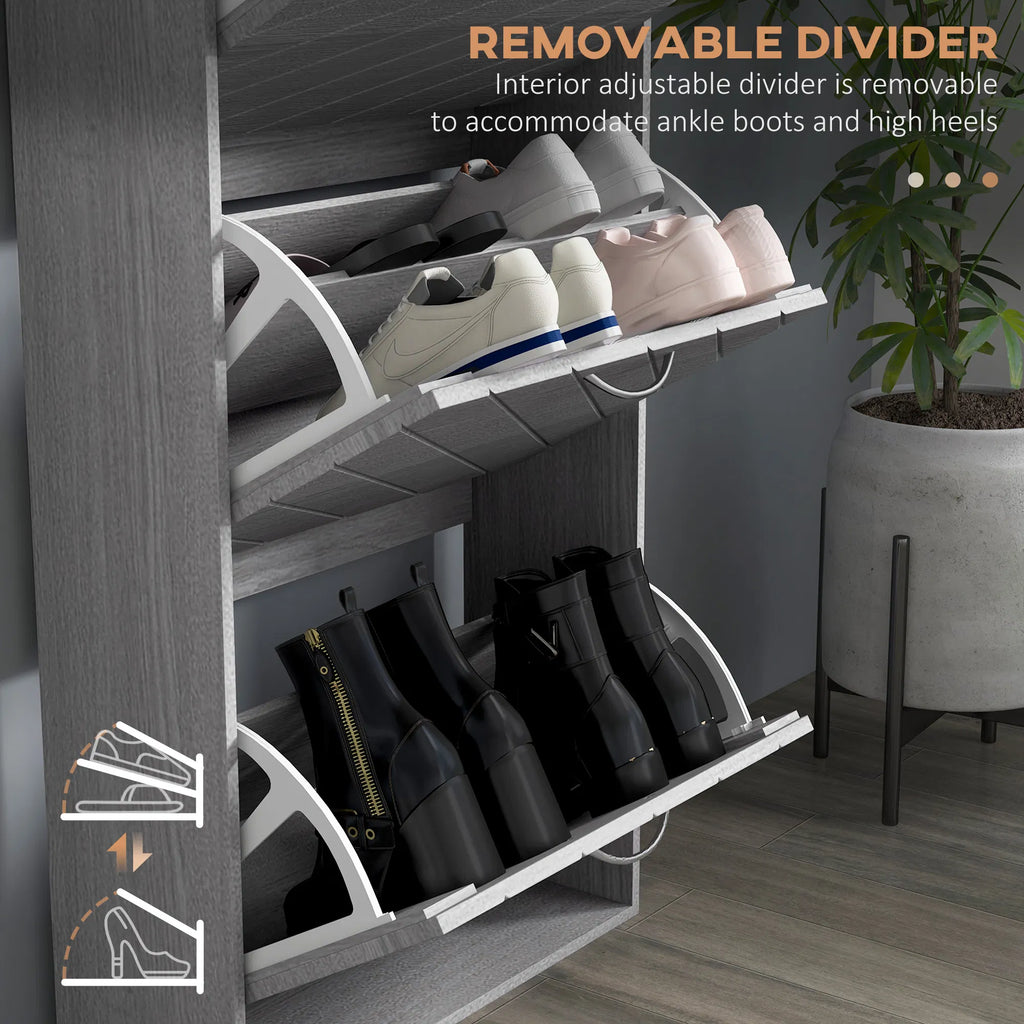 Shoe Storage Cabinet with 3 Flip Drawers Narrow and Slim 12 Pair of Shoes