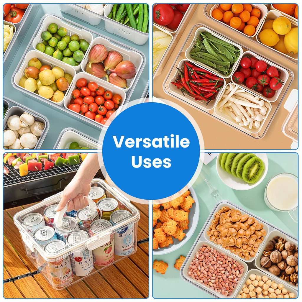 2Pack Airtight Fruit Storage Containers 4 Compartment Food Storage Containers