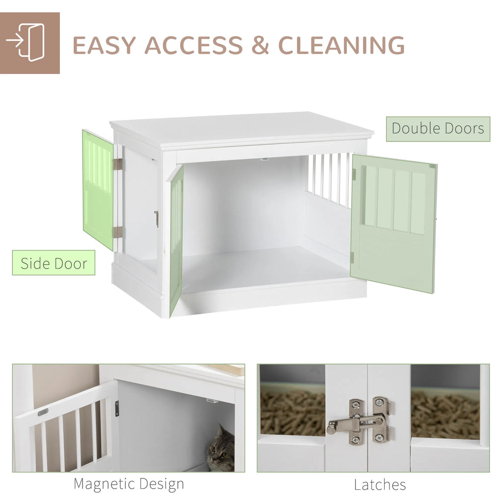 31" Dog Crate Furniture End Table with Three Doors for Small Dogs White - Image 3