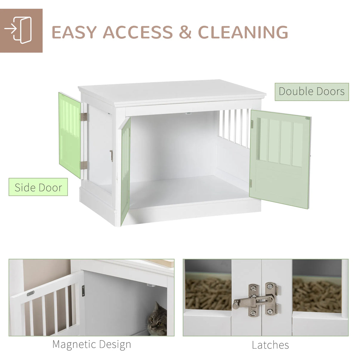 31" Dog Crate Furniture End Table with Three Doors for Small Dogs White - Image 3