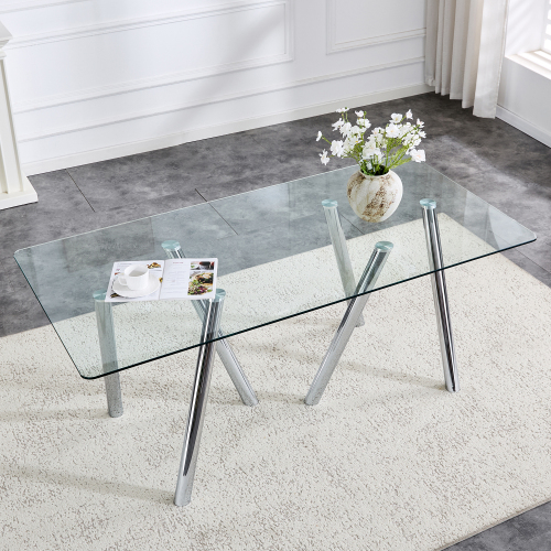 71 Inch Tempered Glass Dining Table With Sturdy Metal Legs - Image 3