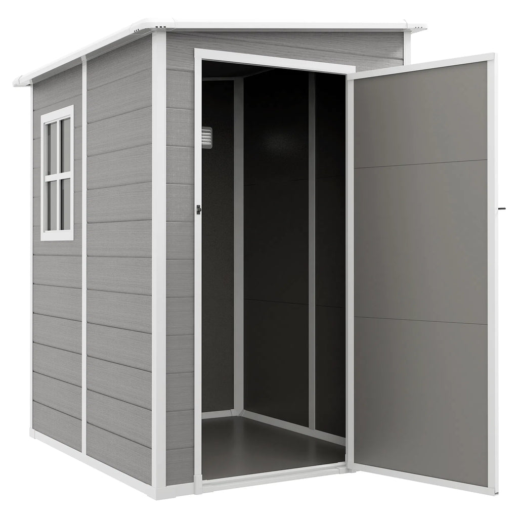 4'x5' Garden Tool Storage Shed Lean to Shed with Window Vent and Plastic Roof Grey - Image 3