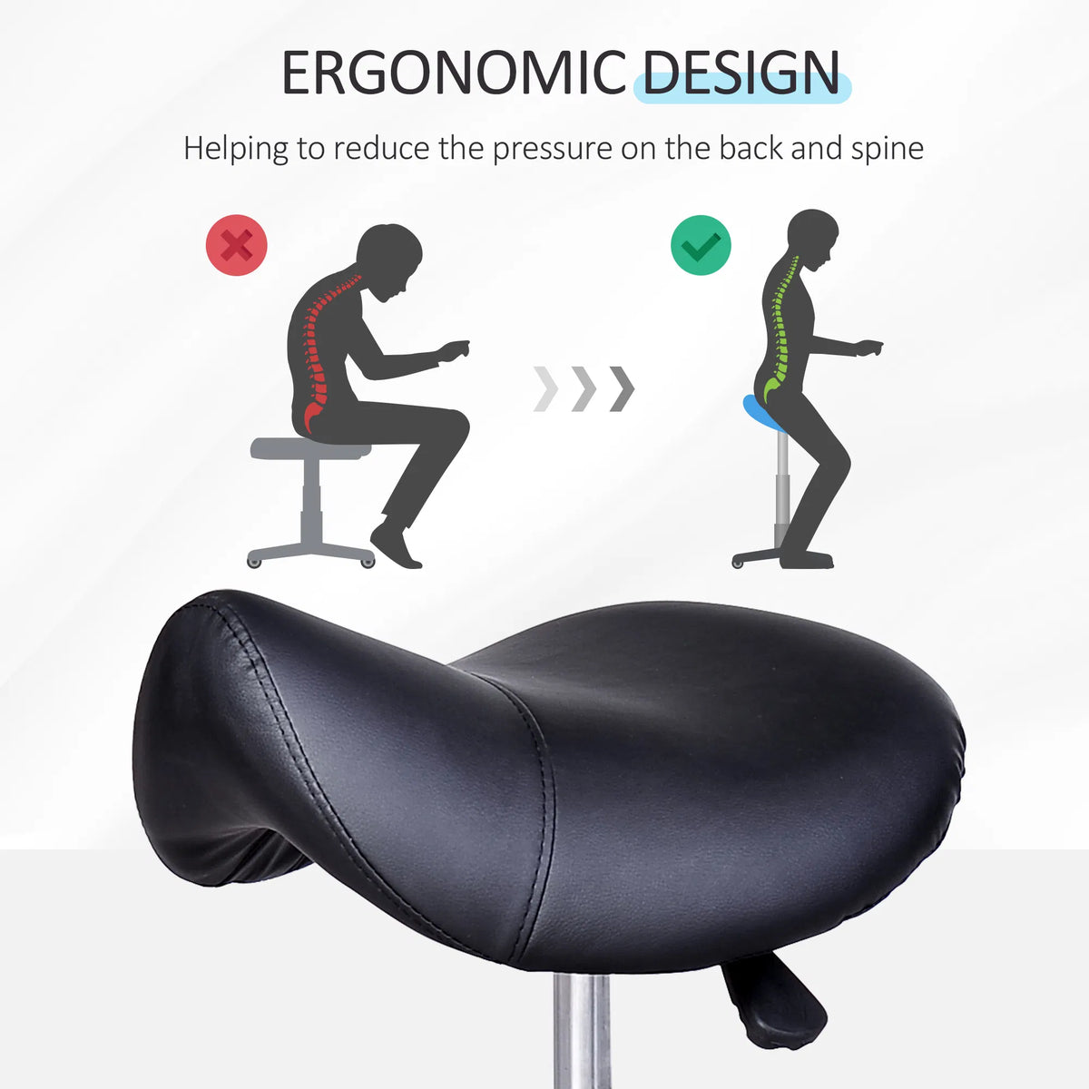 Hydraulic Swivel Salon Stool Adjustable Massage Facial Spa Beauty Saddle Chair Black - Image 3