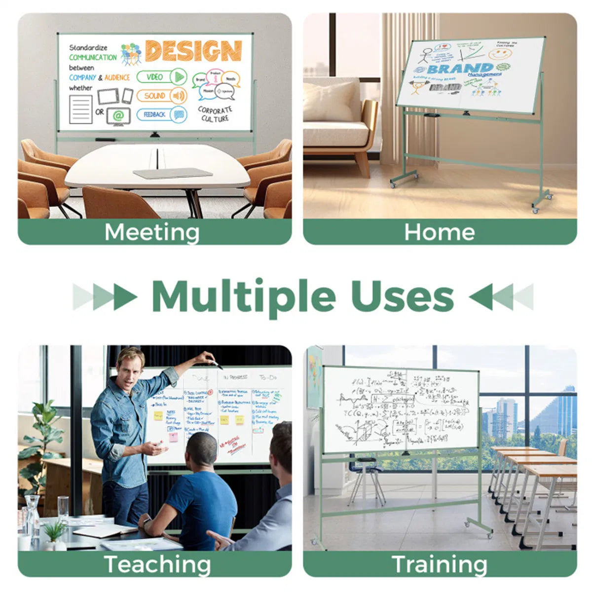 360° Rotating Double Sided Magnetic Whiteboard 182.88×91.44cm Writing Surface - Image 2