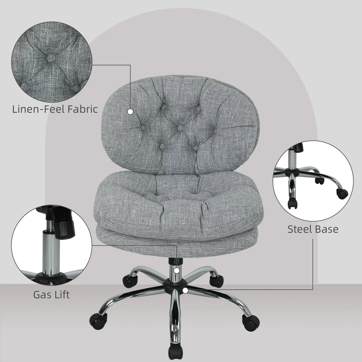 Computer Desk Chair Armless Office Chair with Wide Padded Seat and Adjustable - Image 3