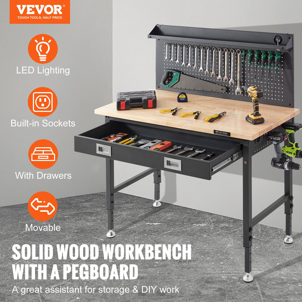 48x24 solid oak garage workbench detail view