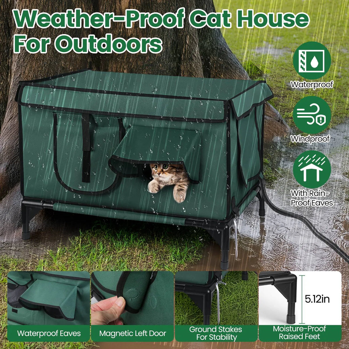 Waterproof Heated Cat House Outdoor Weatherproof Insulated Kitty Shelter Feral