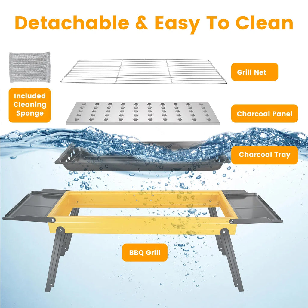 Multi Function Portable Charcoal Grill with Prep Side Tables Powder Coated