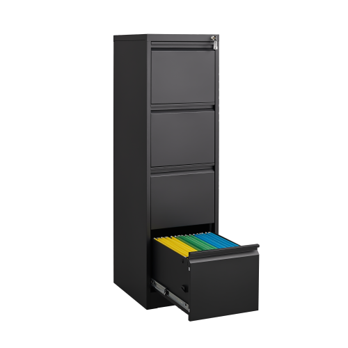 4-Drawer Black Vertical Filing Cabinet with Lock