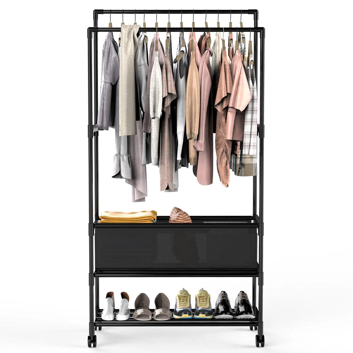 1Pc Double Rods Garment Rack with Storage Bag Portable Clothing Rack with - Image 5