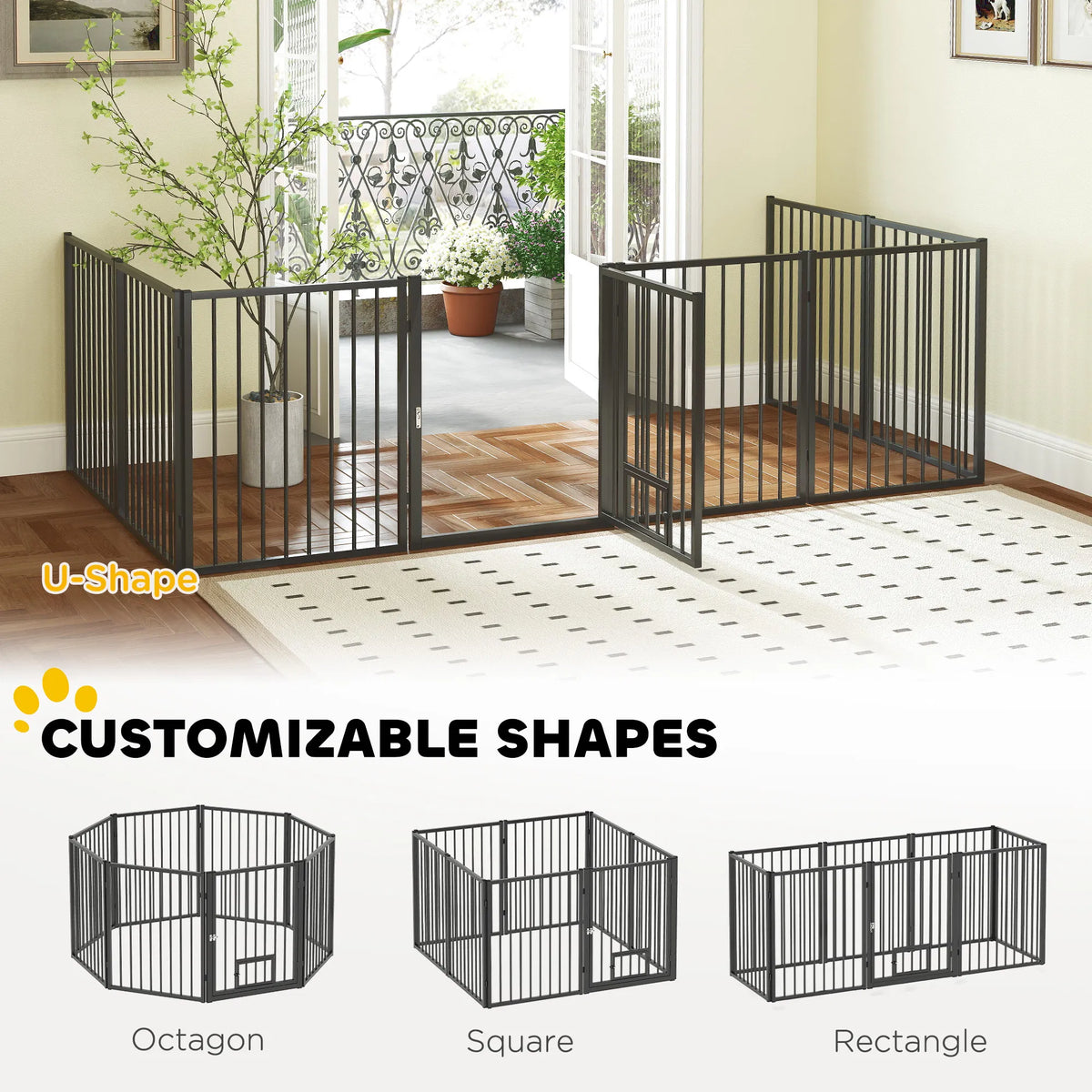 8 Panels Dog Playpen Foldable Portable Pet Playpen with Door for Small & - Image 4