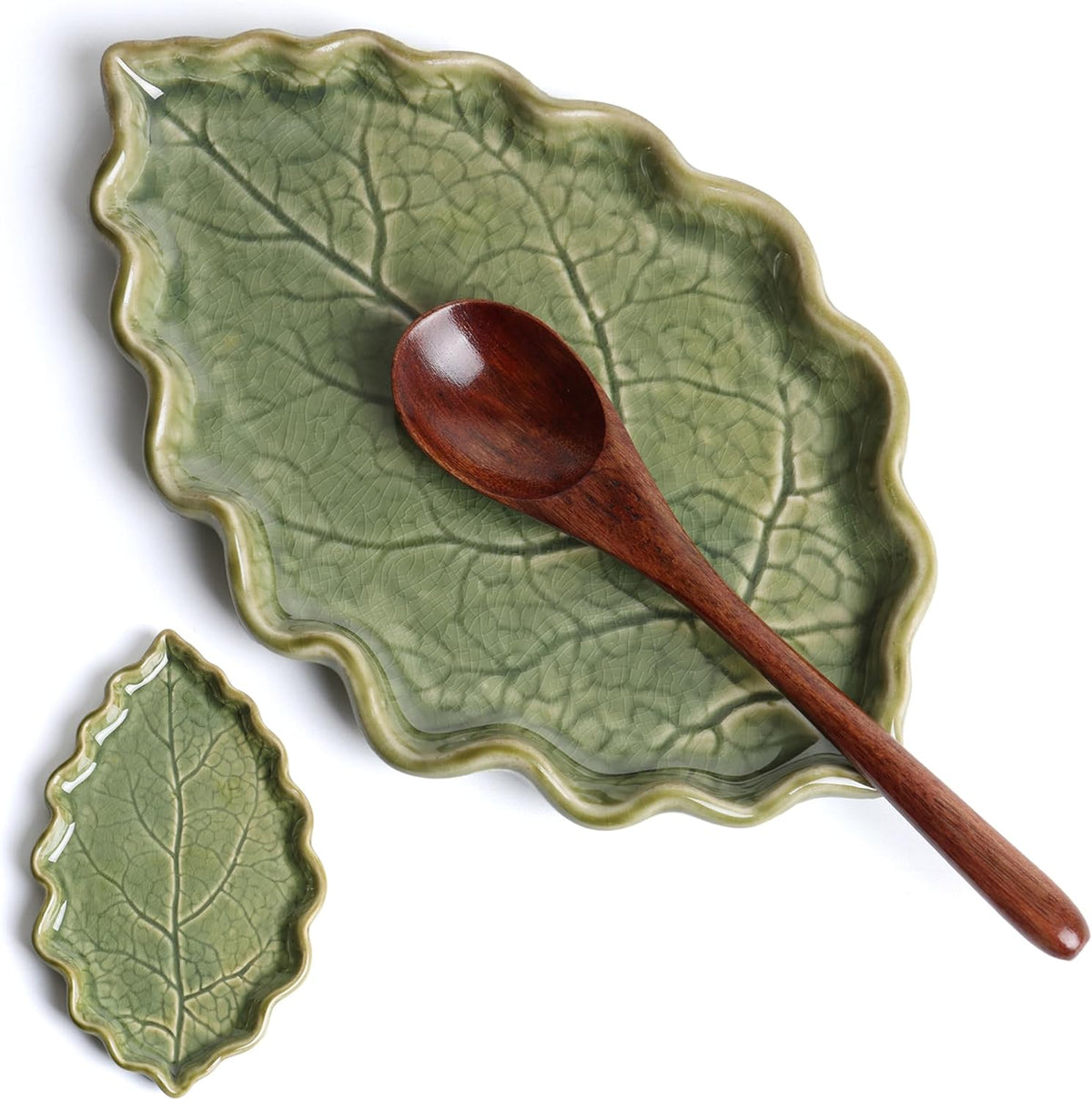 Ceramic Leaf Spoon Rest Cute Kitchen Utensil Holder For Stovetop Countertop - Image 2