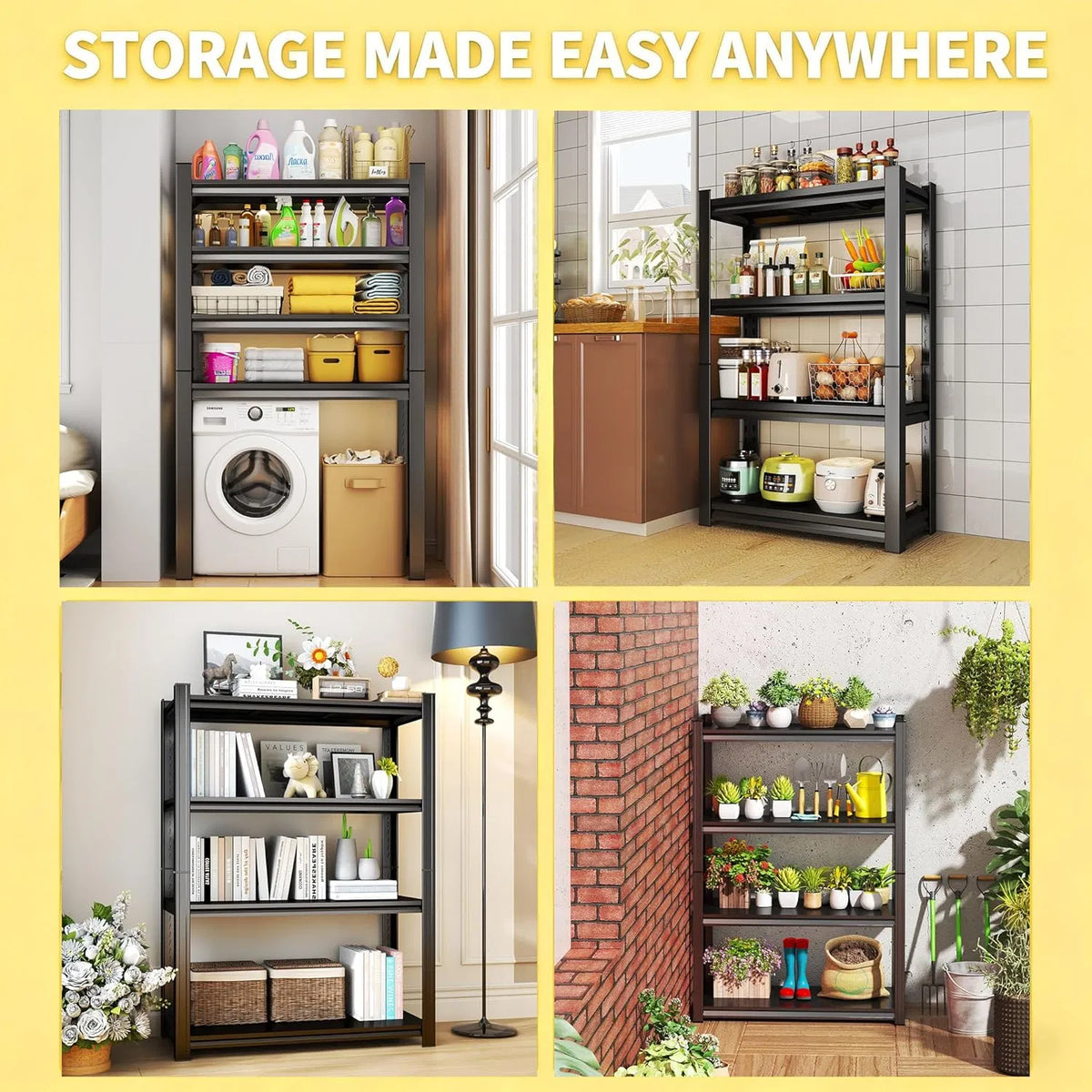 4-tier adjustable storage rack garage dimensions and features