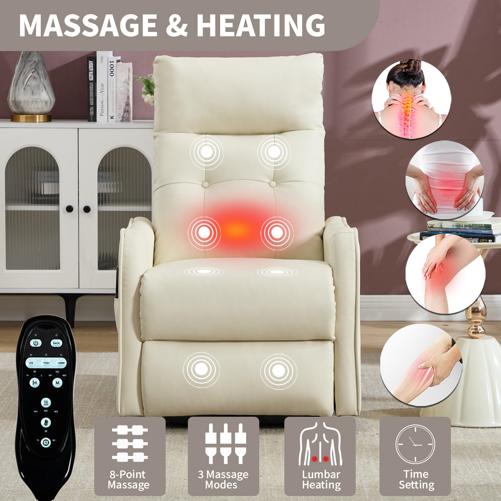 Beige PU Single Motor Power Lift Recliner Chair with Massage and Heat for - Image 3
