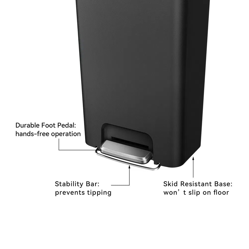 Trash Can 11.9 Gallon Plastic Step Garbage Bin with Soft Close Lid Black - Image 3