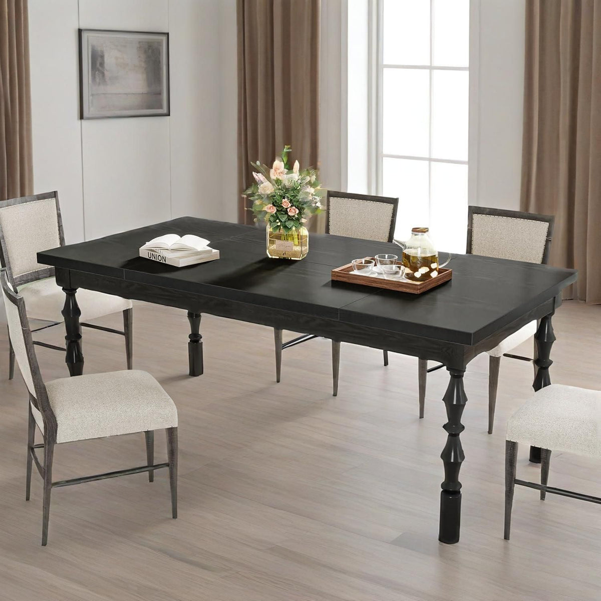 62-Inch Black Farmhouse Dining Table
