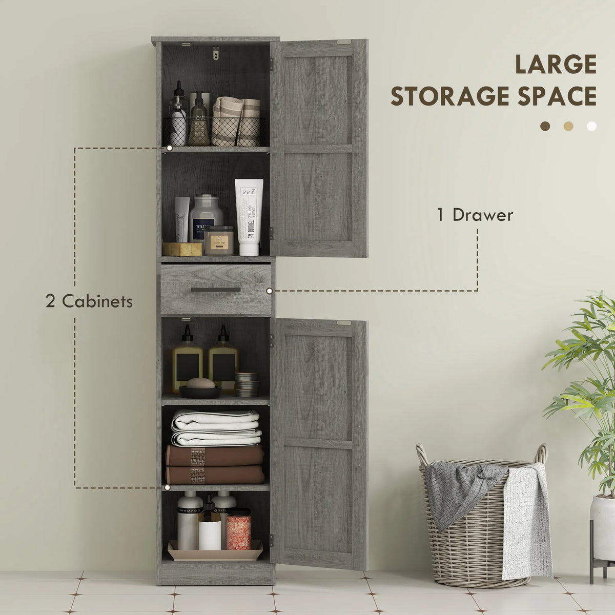 67" Tall Bathroom Cabinet Narrow Bathroom Storage Cabinet with Drawer Barn - Image 3