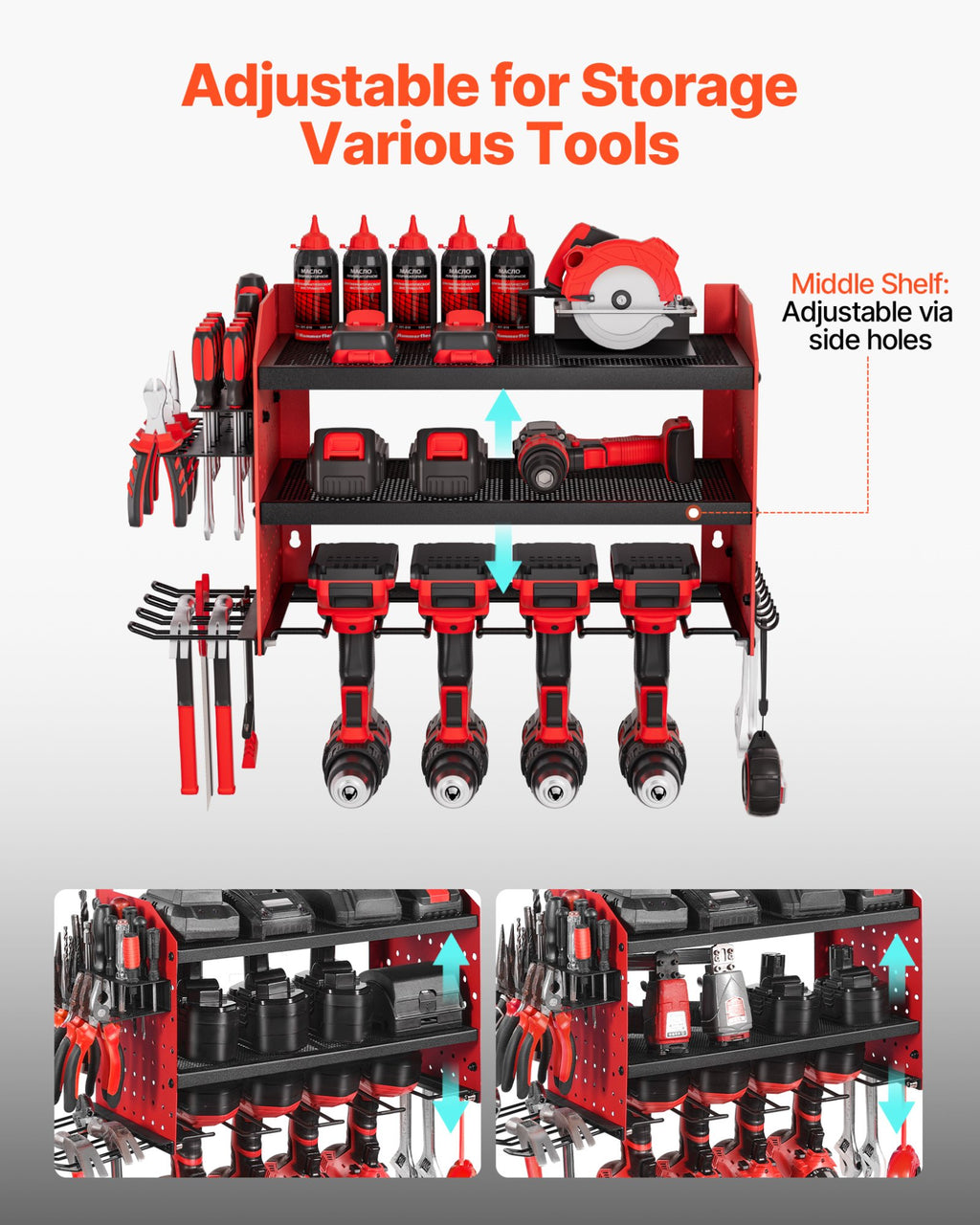 power tool organizer wall mount detail and structure