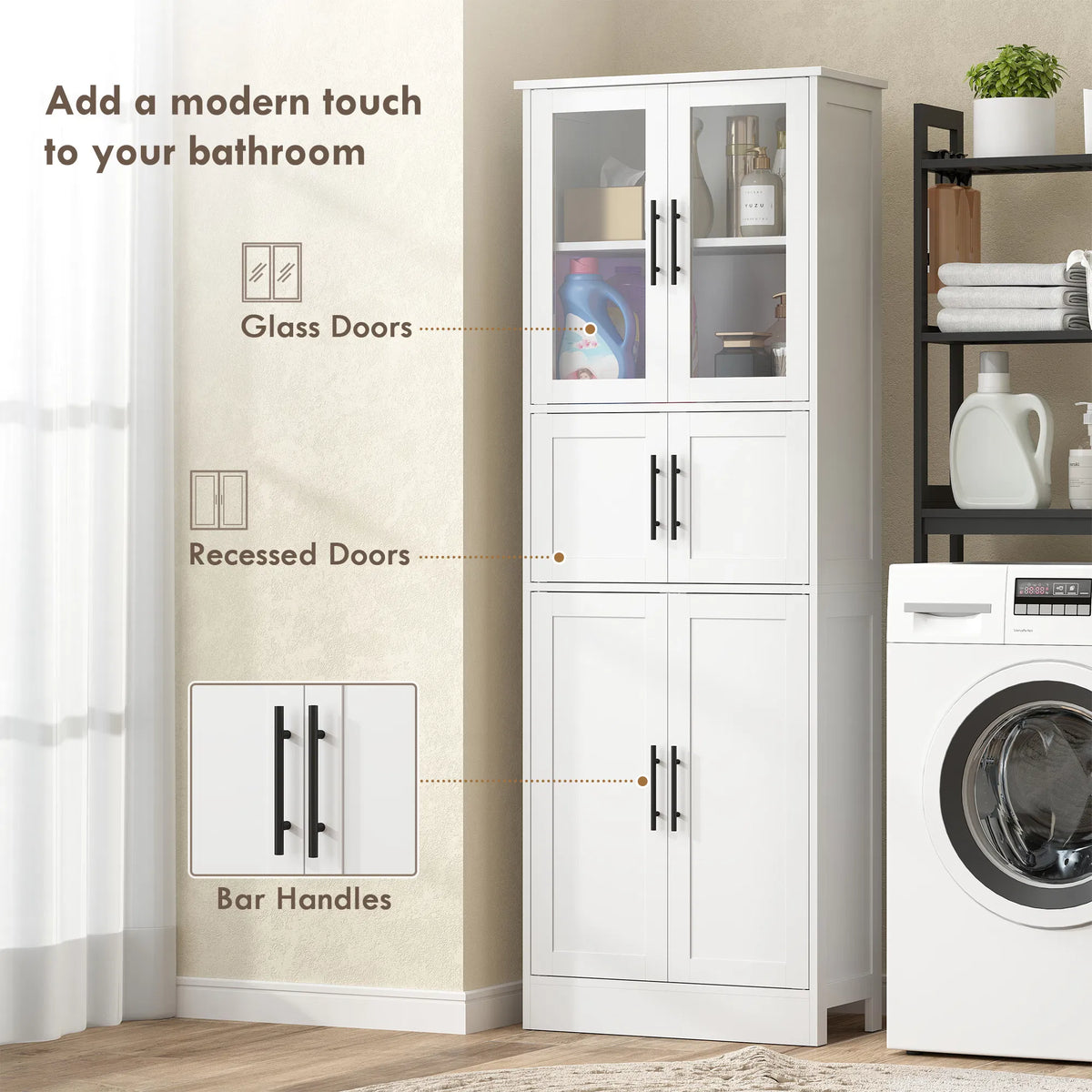 67" Tall Bathroom Storage Cabinet Modern Freestanding Bathroom Cabinet with