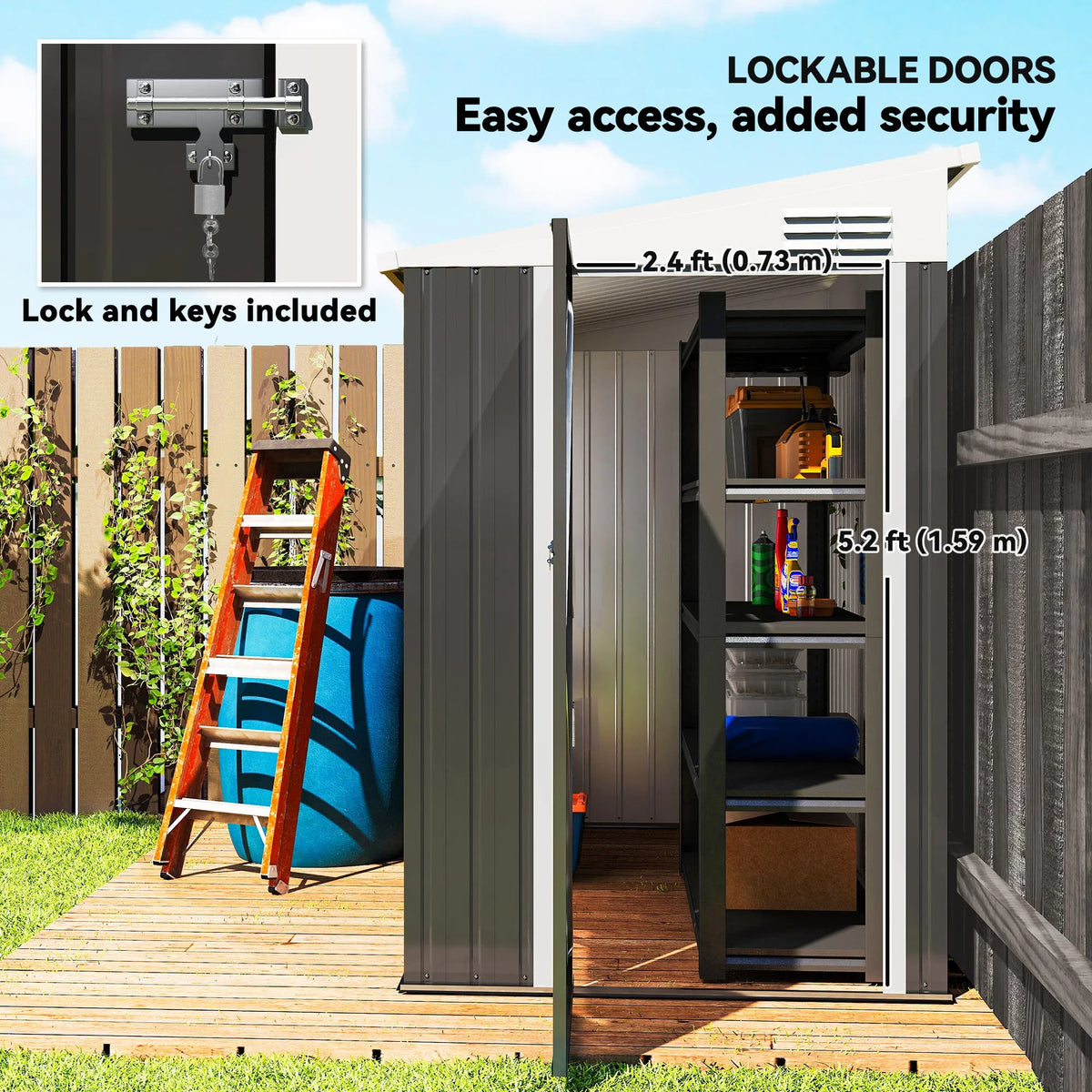 4' x 8' Outdoor Storage Shed Lean to Shed Outdoor Metal Tool Shed with Lockable - Image 3