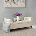 Ivory Upholstered Storage Bench with Rolled Arms