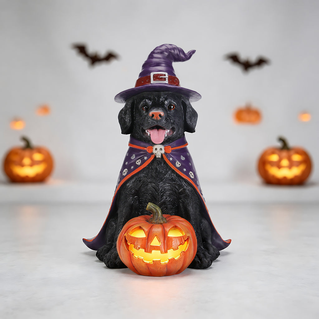 Halloween Black Labrador Retriever Dog Statue Large Sitting Dog Figurine with - Image 2