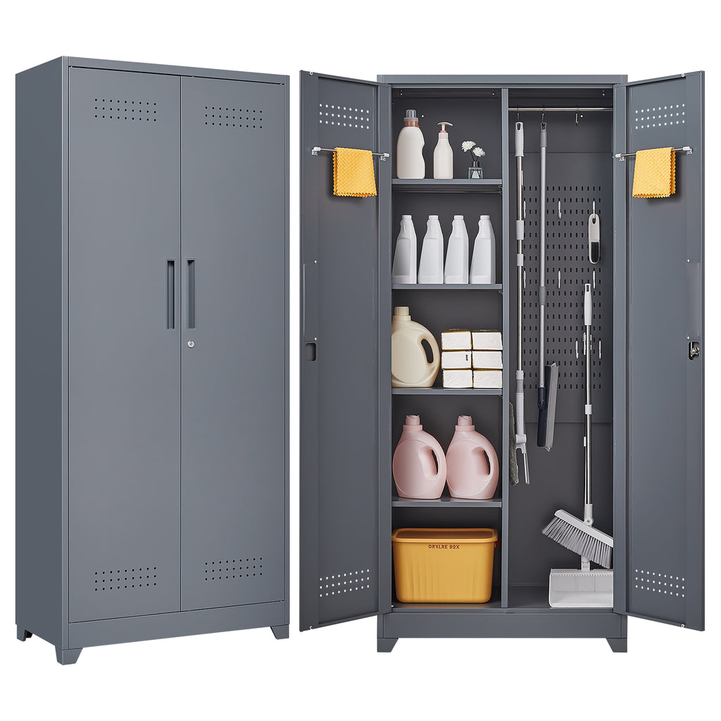Gray And White Color Metal Lockers Cleaning Tool Cabinets With Locking Doors