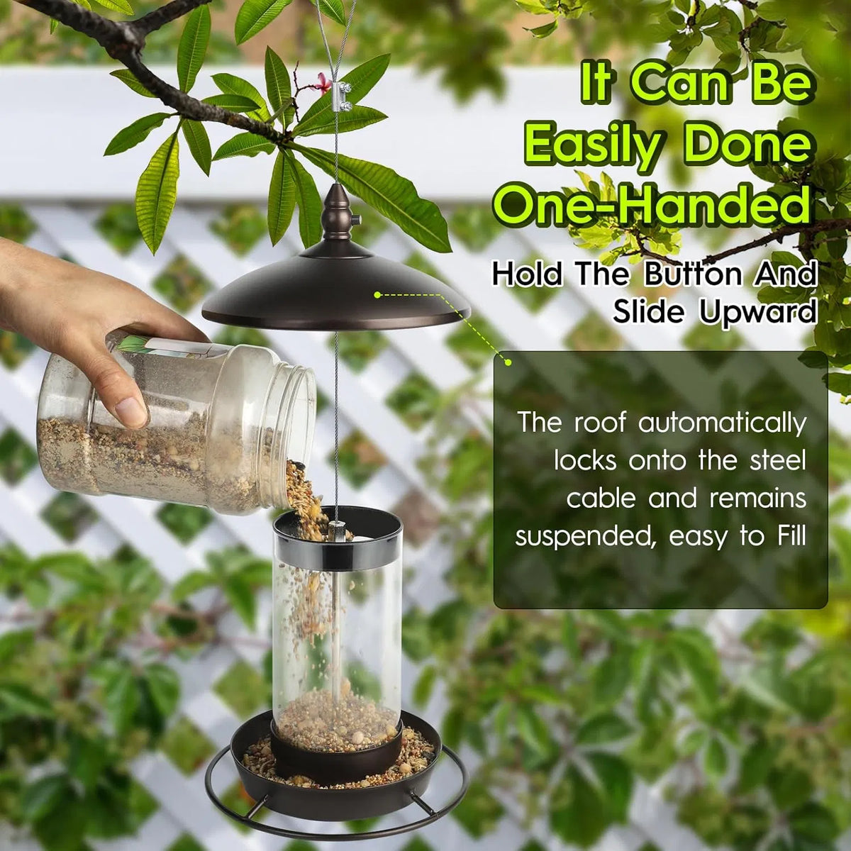 Metal Roof Bird Feeder Chew Proof for Outdoor Hanging Wild Bird Seeds. Bronze - Image 2