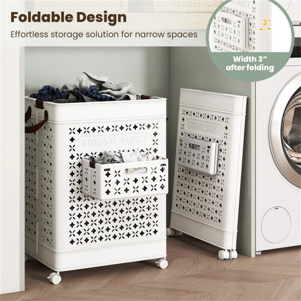 20 Gallon Foldable Laundry Hamper With Mini Hanging Basket PP Hollow Design - Image 8