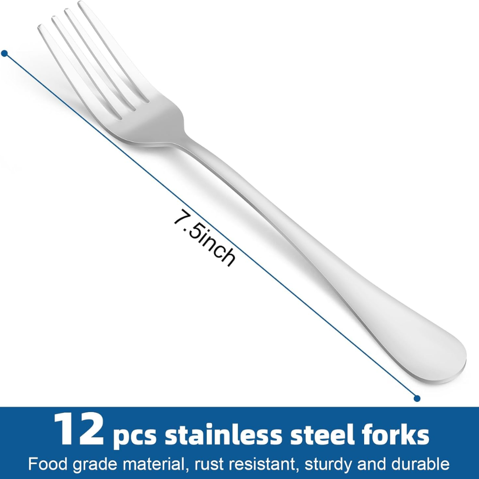 12 Piece Stainless Steel Dinner Forks Set Mirror Polished Silverware For Home