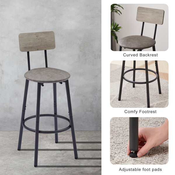 Bar Table Set with 2 Bar stools PU Soft seat with backrest Grey 43.31'' L x