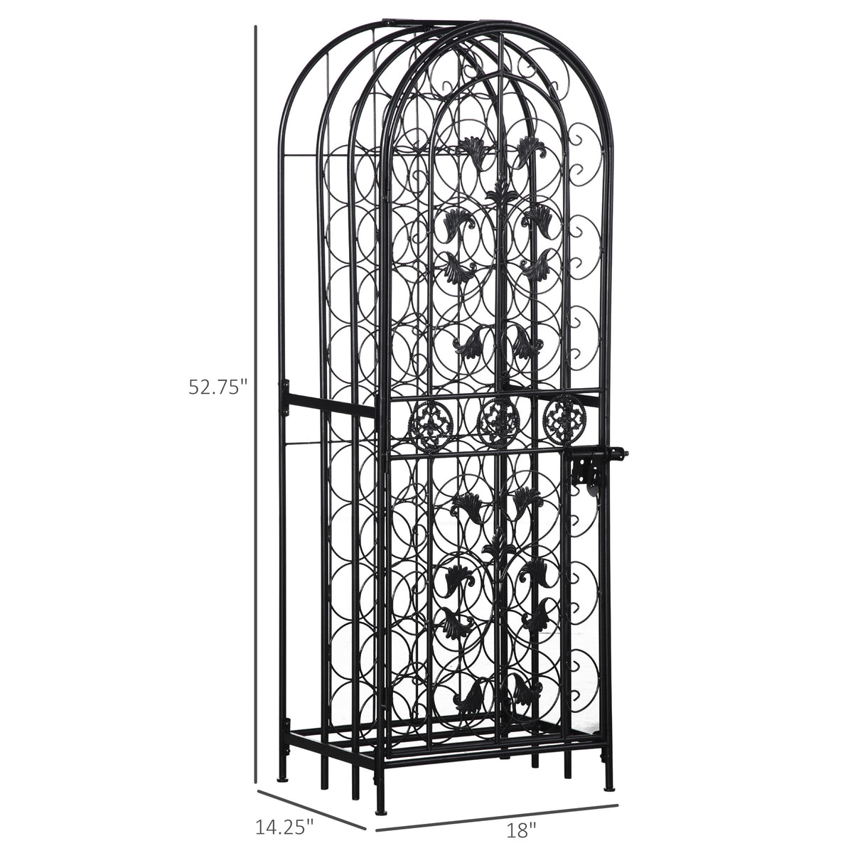 45 Bottle Wine Organizer Decorative Portable Wrought Iron Rack Jail - Angle and Detail View